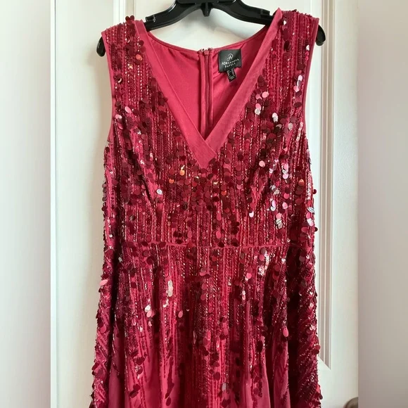 Adrianna Papell Red Sequin Embellished Gown - Picture 3 of 10